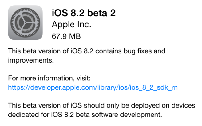 Apple iOS 8.2 Beta 2 Firmware (Build-12D445d) OTA