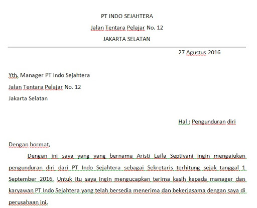 Contoh Surat Penawaran Bentuk Full Block Style