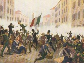A painting by an unknown artist that shows fighting between Austrian troops and Milanese citizens