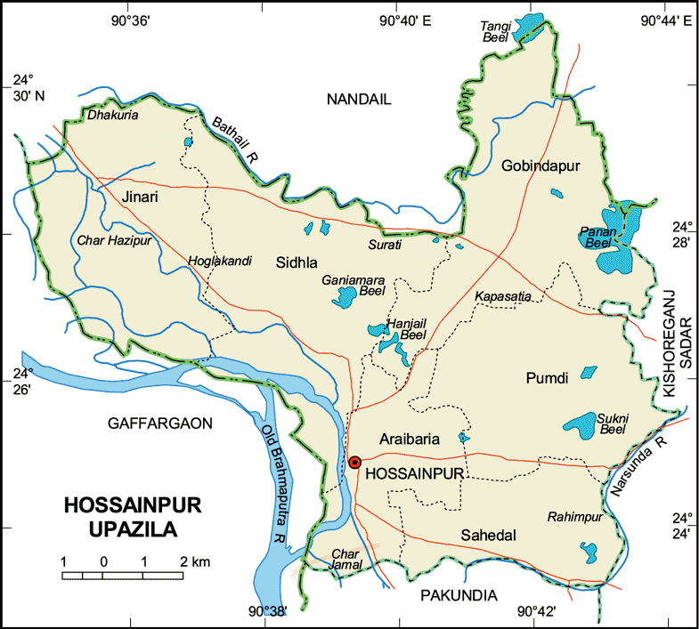 Hossainpur Upazila Map Kishoreganj District Bangladesh