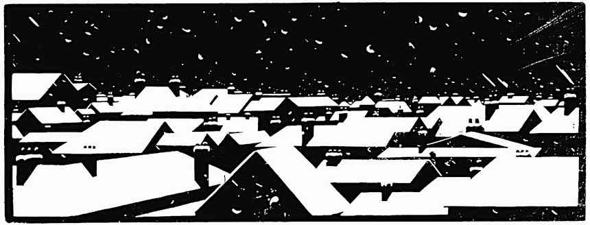 Robert Gibbings 1919 Robert Gibbings art, a 1919 town at night in winter
