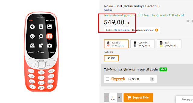 Nokia 3310 fiyatı