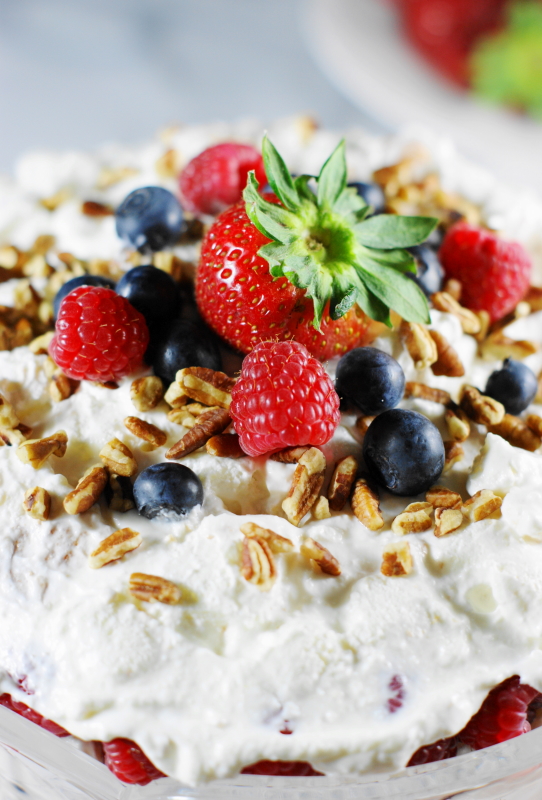 Triple Berry Punch Bowl Cake {Beautiful Red, White, & Blue!} The