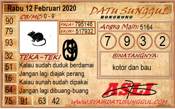 Syair Togel Hongkong 12 Februari 2020 Tokosyair Com