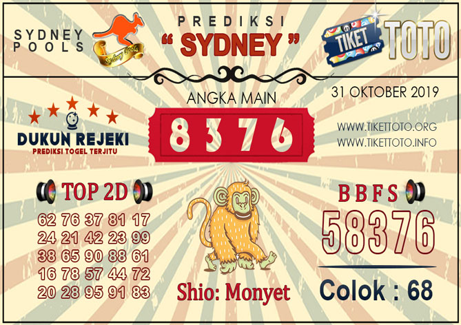 Prediksi Togel SYDNEY TIKETTOTO 31 OKTOBER 2019