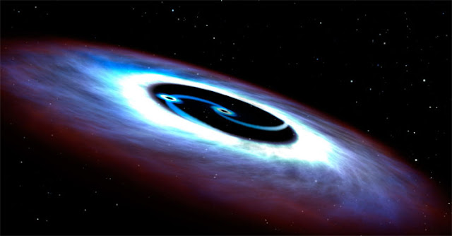 Ilustração artística de um grupo binário de buracos negros - NASA - ESA