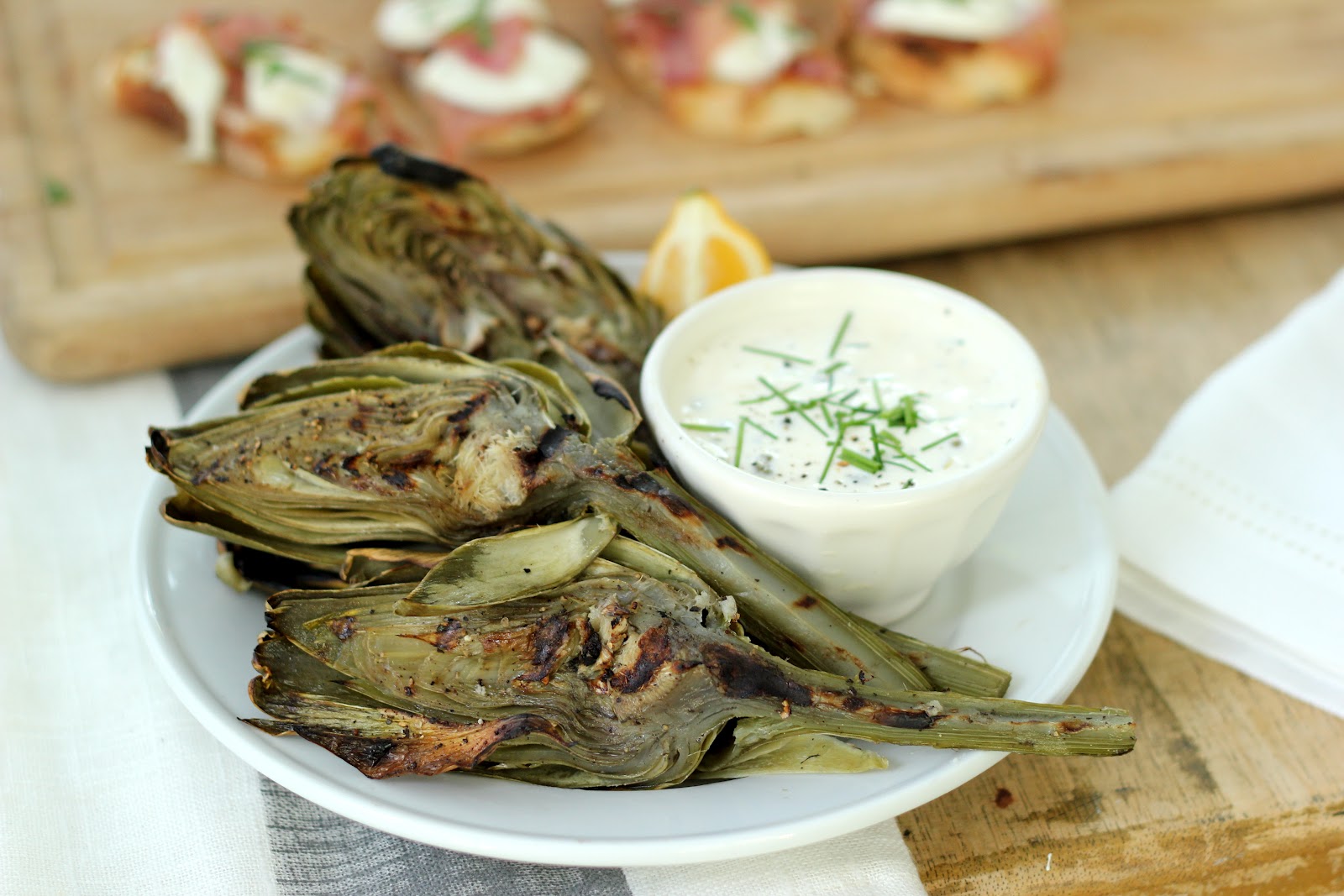 Jenny Steffens Hobick Grilled Artichokes with Lemon Garlic Caper Aioli