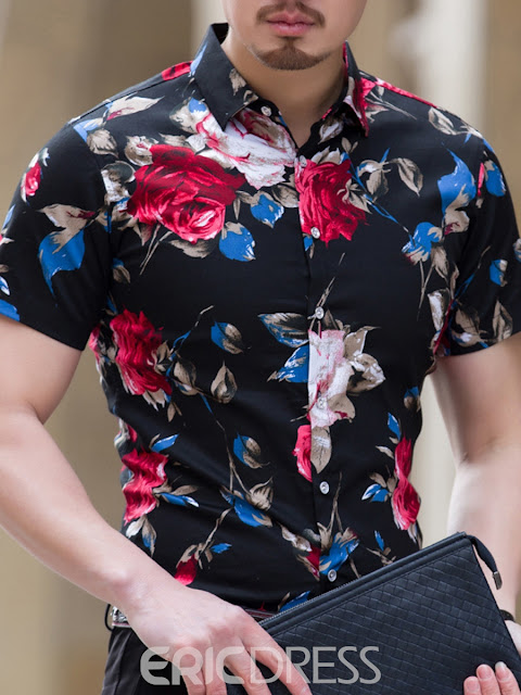  Ericdress Floral Print Plus Size Loose Mens Short Sleeve Shirts