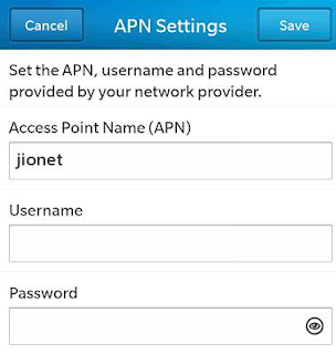 Jio APN Settings Blackberry 10