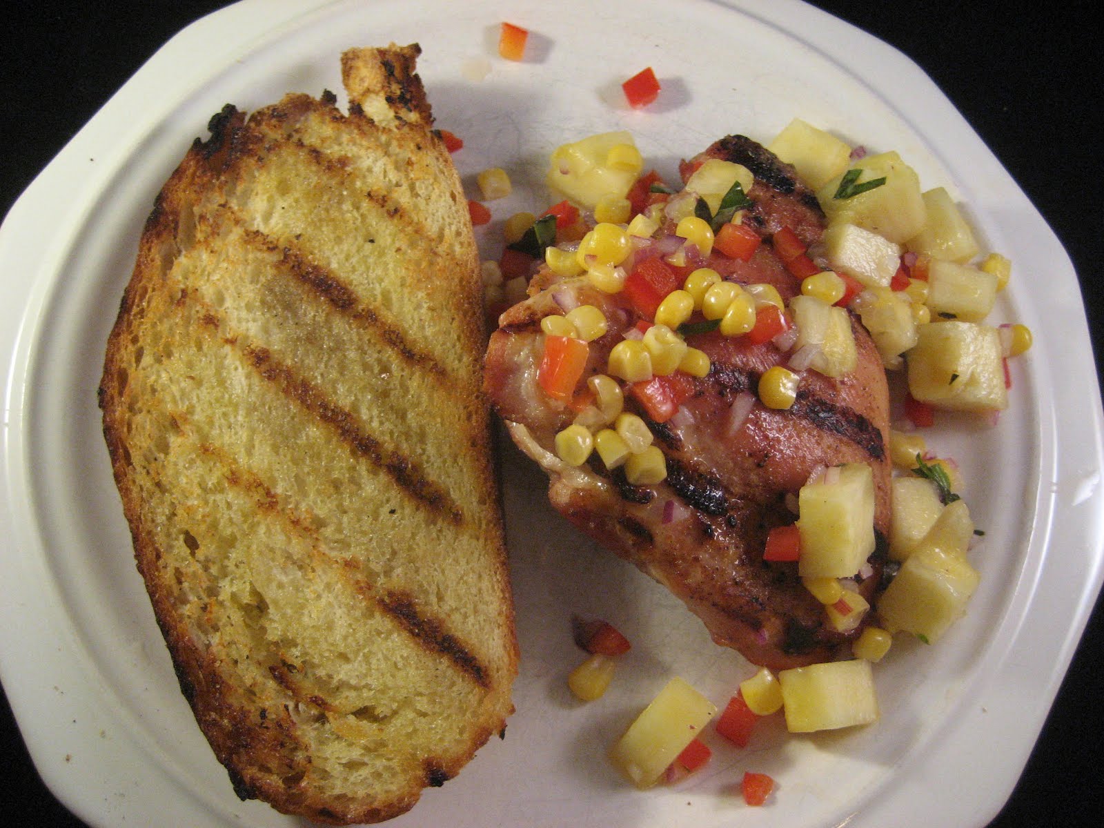 Chez Mona Grilled Chicken Thighs with Pineapple, Corn, and Bell Pepper Relish