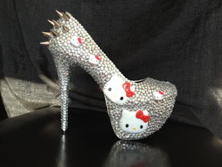 Hello Kitty high heel shoes silver rhinestones