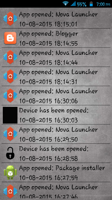 Apps Logs recording app activities