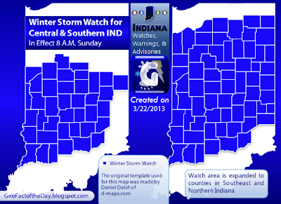Winter Storm Watch for most of Indiana will be in effect in the latter part of Sunday into early Monday