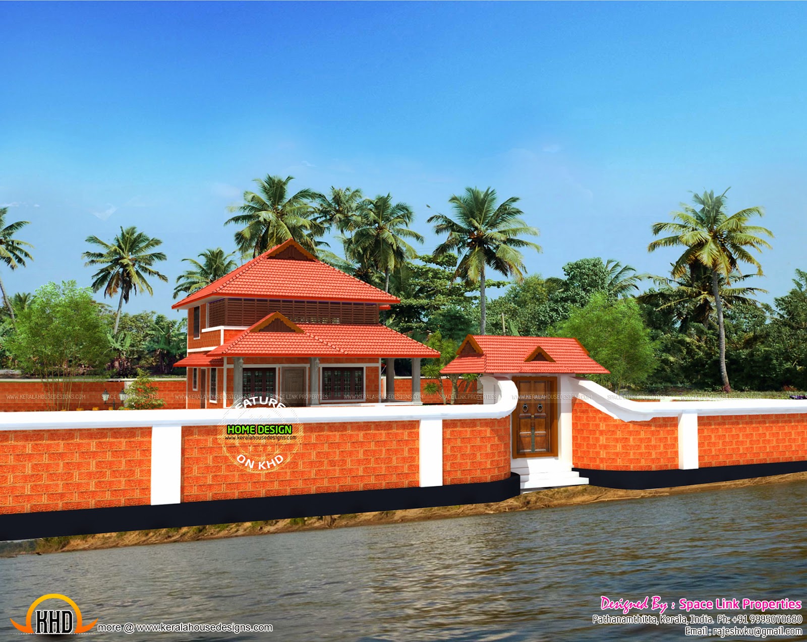 Kerala home design and floor plans 8000+ houses Backwater frontage home