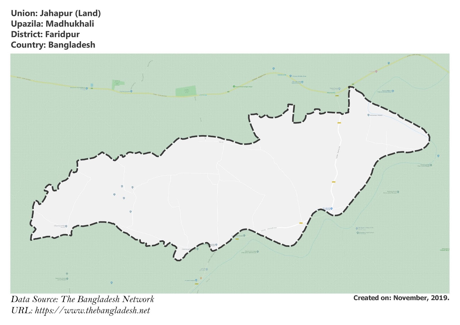 Map of Jahapur of Faridpur, Bangladesh.