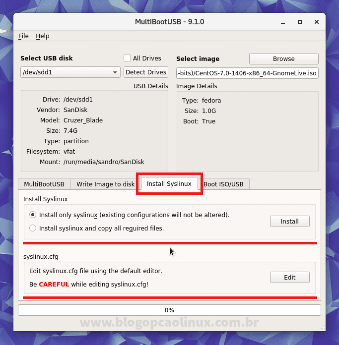 Instalar e/ou editar o Syslinux Instalar e/ou editar o Syslinux