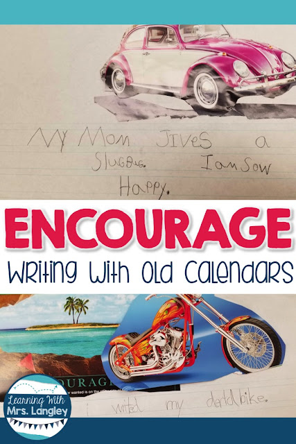 This blog post has free kindergarten writing activities using paper and old calendars for inspiration! Students don’t need prompts they just need some ideas to get the sentences flowing! This post reviews how students can practice their writing skills with a fun twist. #kindergartenclassroom #writinglessons
