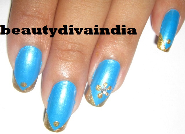 5. Sky Blue and Gold Nail Art - wide 8