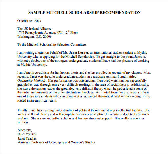 Recommendation Letter For Scholarship From Professor Recommendation Letter For Scholarship From Professor