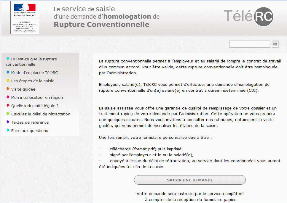 TÃ©lÃ©RC : demande d'homologation de rupture conventionnelle en ligne