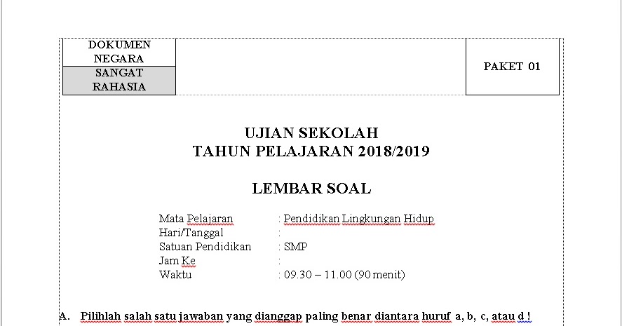 Soal Ujian Sekolah Materi Plh Kelas 12