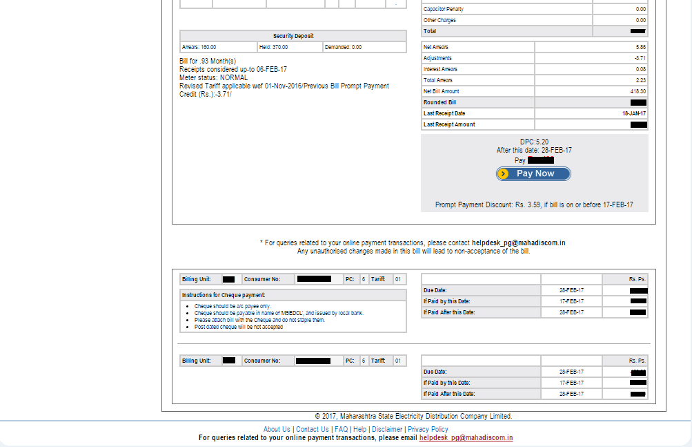 Msedcl duplicate bill