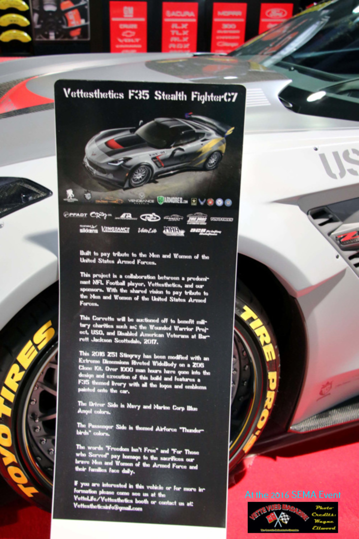 This C7 custom Corvette is a tribute to the men and women of the United States Armed Forces. It will be auctioned off to benefit military charities such as; the Wounded Warrior Project, USO, and Disabled American Veterans at Barrett-Jackson Scottsdale, 2017. This C7 custom Corvette is a tribute to the men and women of the United States Armed Forces. It will be auctioned off to benefit military charities such as; the Wounded Warrior Project, USO, and Disabled American Veterans at Barrett-Jackson Scottsdale, 2017.