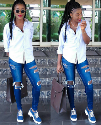 Photos: Actress Chacha Eke Faani steps out in ripped jeans