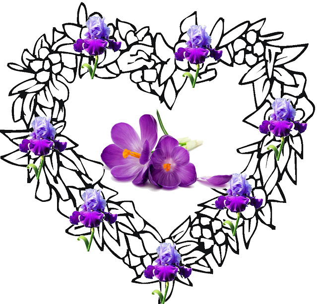 forma de corazon con flores lilas