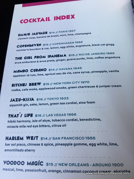 cocktail menu at the Black Cat in San Francisco, California cocktail menu at the Black Cat in San Francisco, California