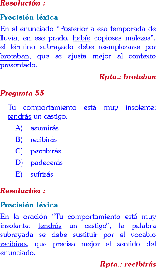 PRECISIÓN LÉXICA EN CONTEXTO EJERCICIOS RESUELTOS DE RAZONAMIENTO VERBAL