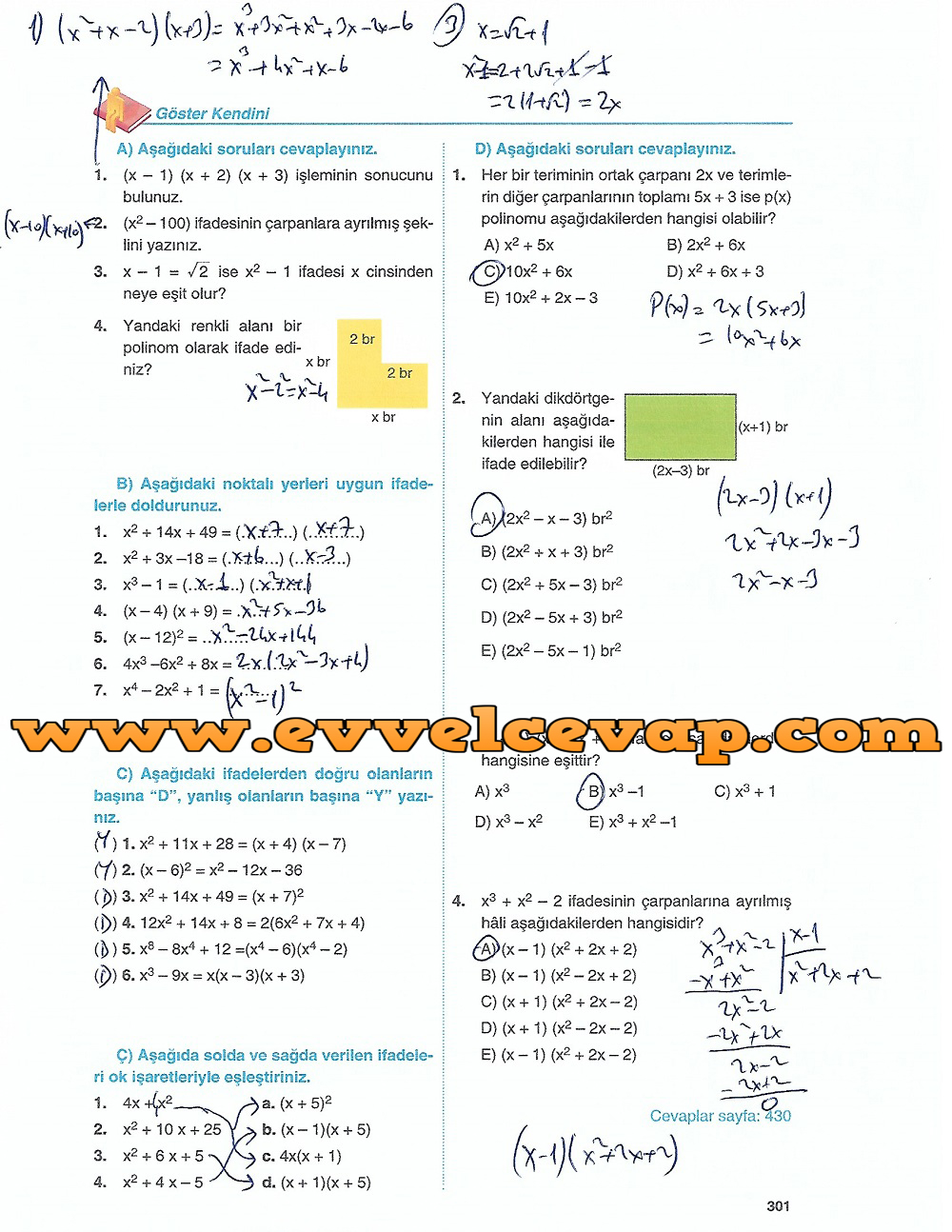 10. Sınıf Matematik Tuna Yayınları Ders Kitabı 305. Sayfa Çözümleri 10. Sınıf Matematik Tuna Yayınları Ders Kitabı 305. Sayfa Çözümleri