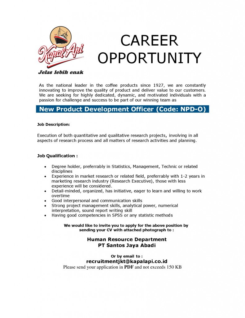 Lowongan Pt Santos Jaya Abadi New Product Development Officer Space Management Trade Marketing Supervisor Maret 2016 Lowongan Kerja Terbaru