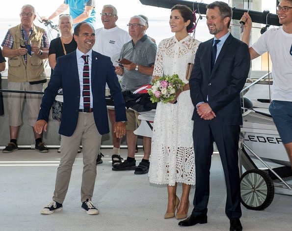 Crown Princess Mary wore Temperley London Berry lace neck tie dress and Gianvito Rossi Gianvito Pumps. 50th birthday celebrations of Prince Frederik