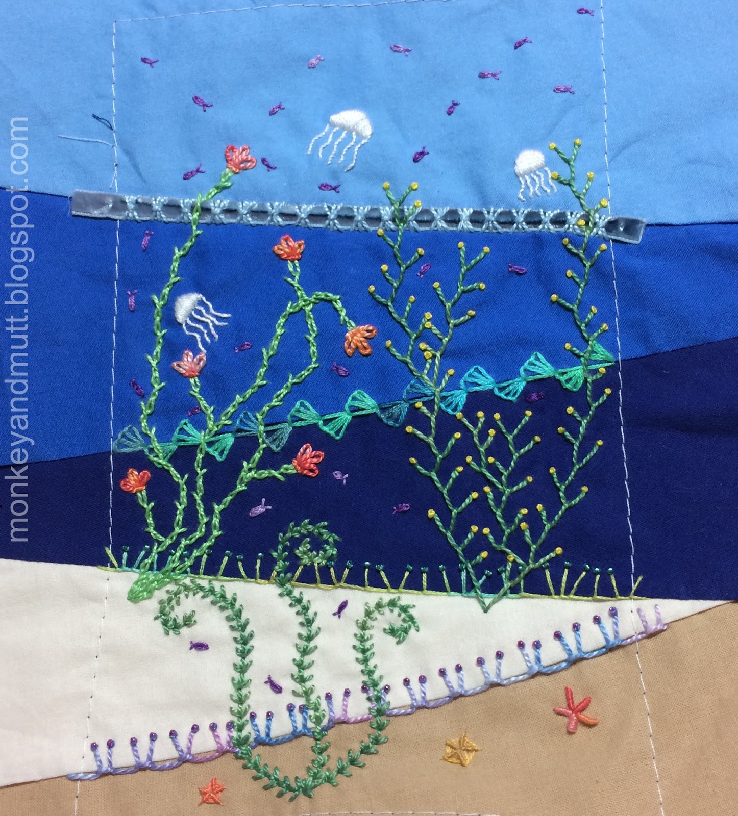 Hand Stitched Treasure Jellyfish Wall Quilt