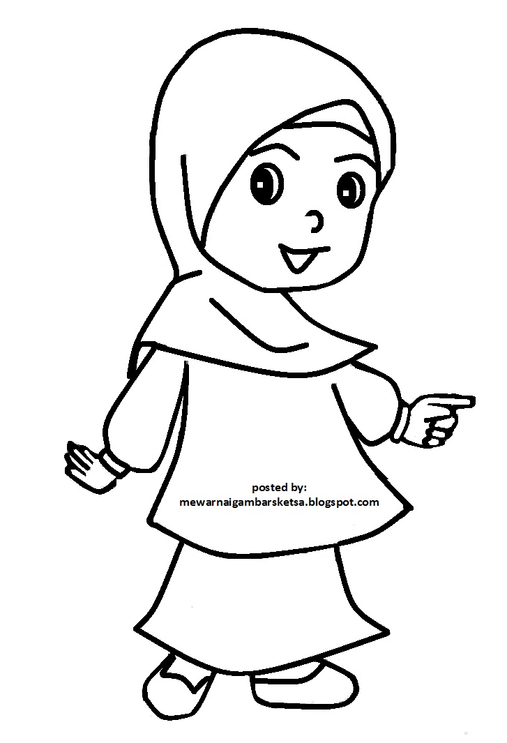 Mewarnai Gambar: Mewarnai Gambar Sketsa Kartun Anak Muslimah 86