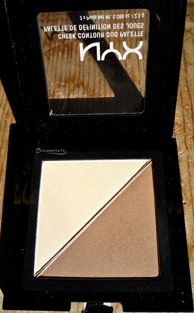 Review, photos and swatches of new NYX Cheek Contour Duo palette in Double Date, a medium brown contour shade and an ivory highlighter!