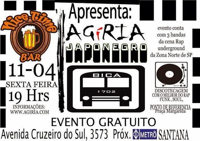 Agiria Apresenta : Show do Bica1702 Dia 11/Abril as 19H - Em São Paulo (Local Nice Time Bar - Evento)