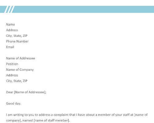 Complaint Letter Against Staff Complaint Letter Against Staff
