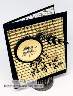Linda Vich Creates: Crackled Gold Foil Birthday Card. Black and gold combine to create a "wow" card that uses the Crackle Paint stamp on gold foil.