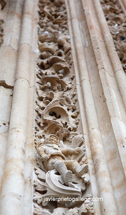 Astronauta labrado en la puerta de Ramos de la catedral nueva de Salamanca. Labrado en piedra durante una restauración hecha en 1992 por el cantero Miguel Romero. Salamanca capital. Castilla y León. España. © Javier Prieto Gallego