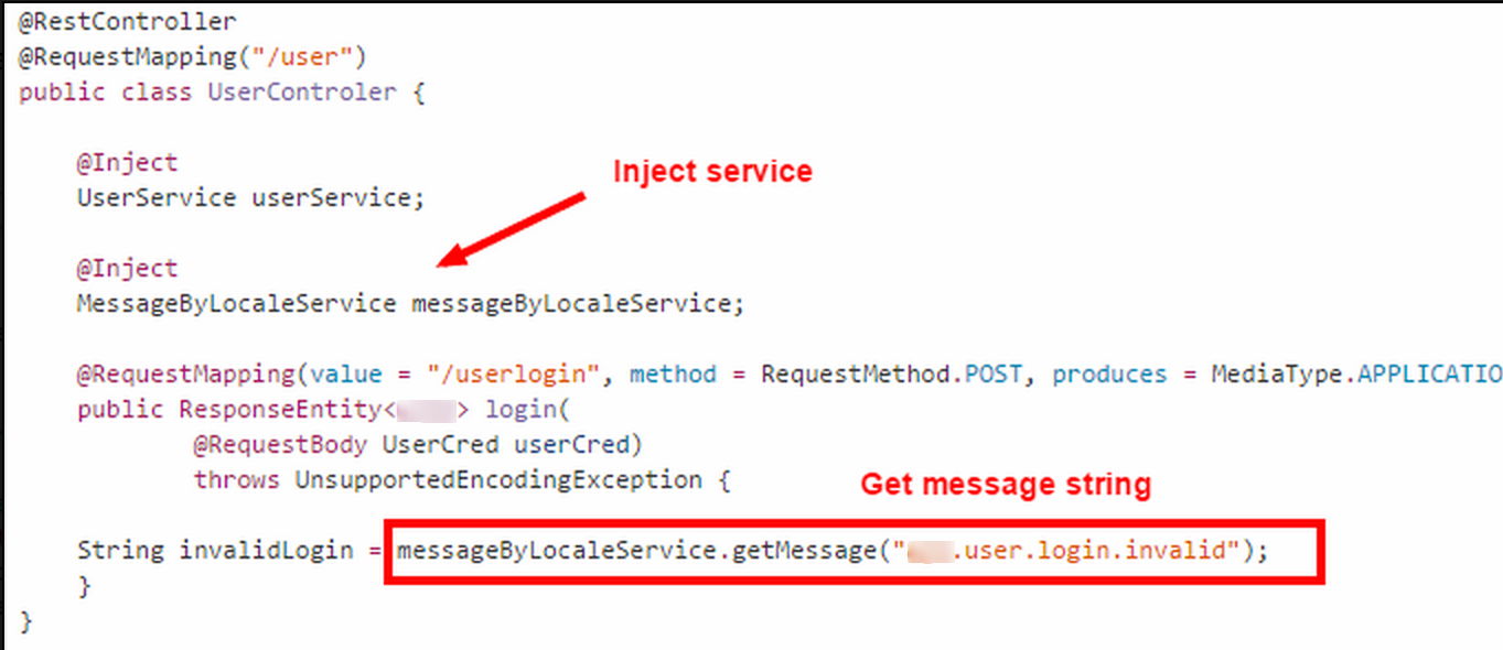 Inject svc and get message from i18n props file