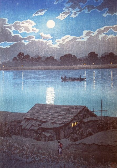 近代浮世絵画家、川瀬巴水の美しい浮世絵作品9つ【art】　荒川の満月　（1929）