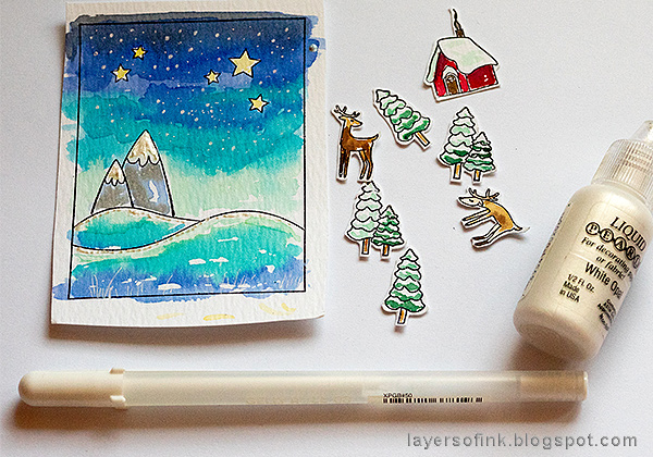 Layers of ink - Dimensional Winter Scene in an Altered Tin Tutorial by Anna-Karin Evaldsson.