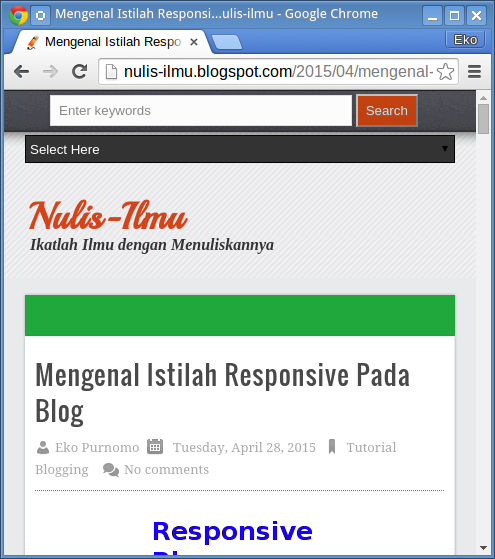 Tampilan blog saat layar lebih sempit Tampilan blog saat layar lebih sempit