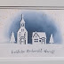 Weihnachtskarte mit Kirche und Haus