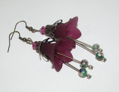 Long Plum Lucite Flower Earrings