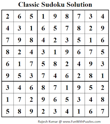 Standard Sudoku (Fun With Sudoku #39) Solution