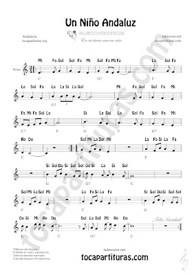  Un Niño Andaluz Scores with Notes (Notas) in Letters (Spanish) Carol in Clave de Sol Partitura con Notas en Español Villancico Christmas Carol Song Treble Clef