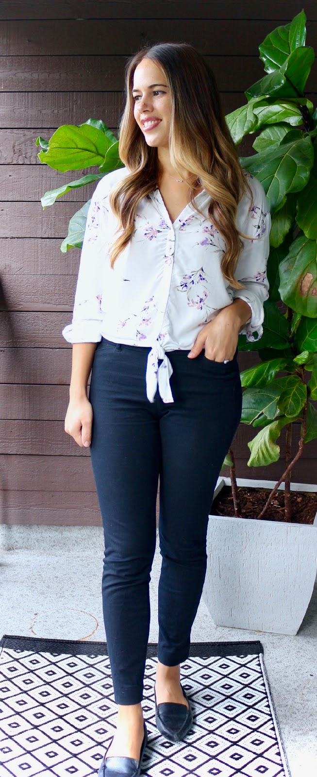 Jules in Flats - Tie-Front Floral Blouse (Business Casual Fall Workwear on a Budget) 